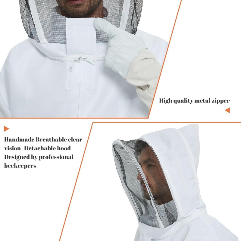 ANDES Bee Suit Jacket- Beekeeping Jacket for Men Women Smock with Veil- sting proof Professional Bee Jacket with Beekeeping sheepskin Gloves(XXL) - Image 3